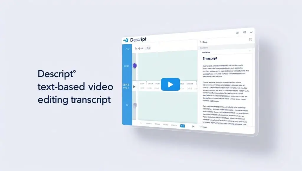 Screenshot of Descript’s text-based interface for AI video editing apps, showing a video timeline and transcript side by side with a modern design.